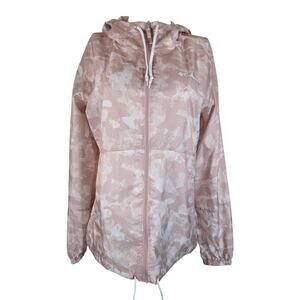 Columbia Tan Camoflauge Lightweight Athletic Packable Rain Hooded Jacket Women M